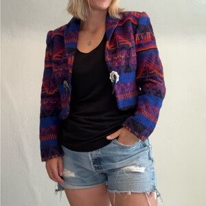 Hobby Horse wool blend cropped western riding jacket coat Aztec graphic small